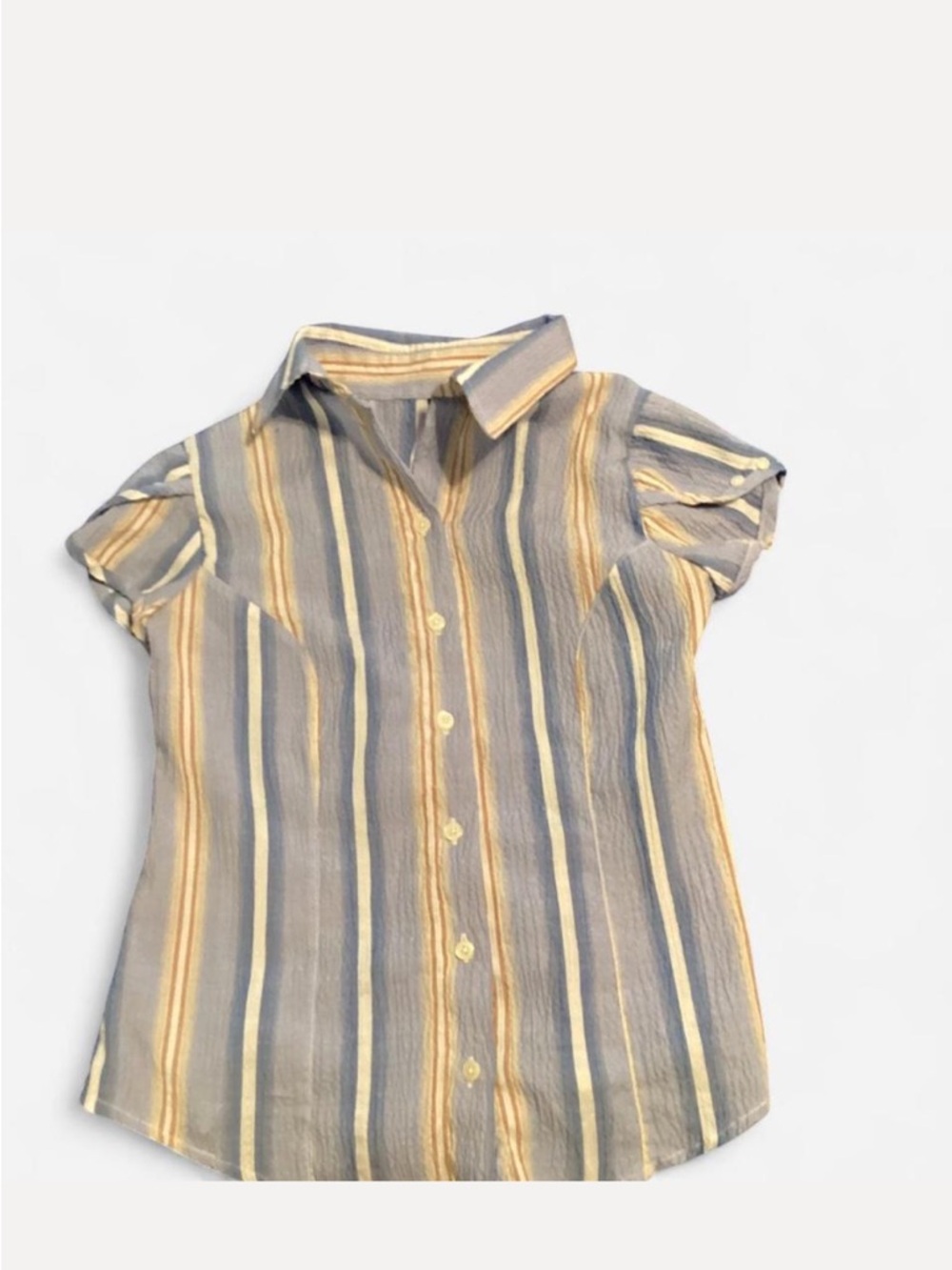 blue and white striped button up shirt #striped #shirt size large; runs smaller